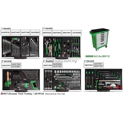 TOPTUL GCAJ0012 W/7-Drawer Tool Trolley - 227PCS Mechanical Tool Set TOPTUL GCAJ0012 W/7-Drawer Tool Trolley - 227PCS Mechanical Tool Set