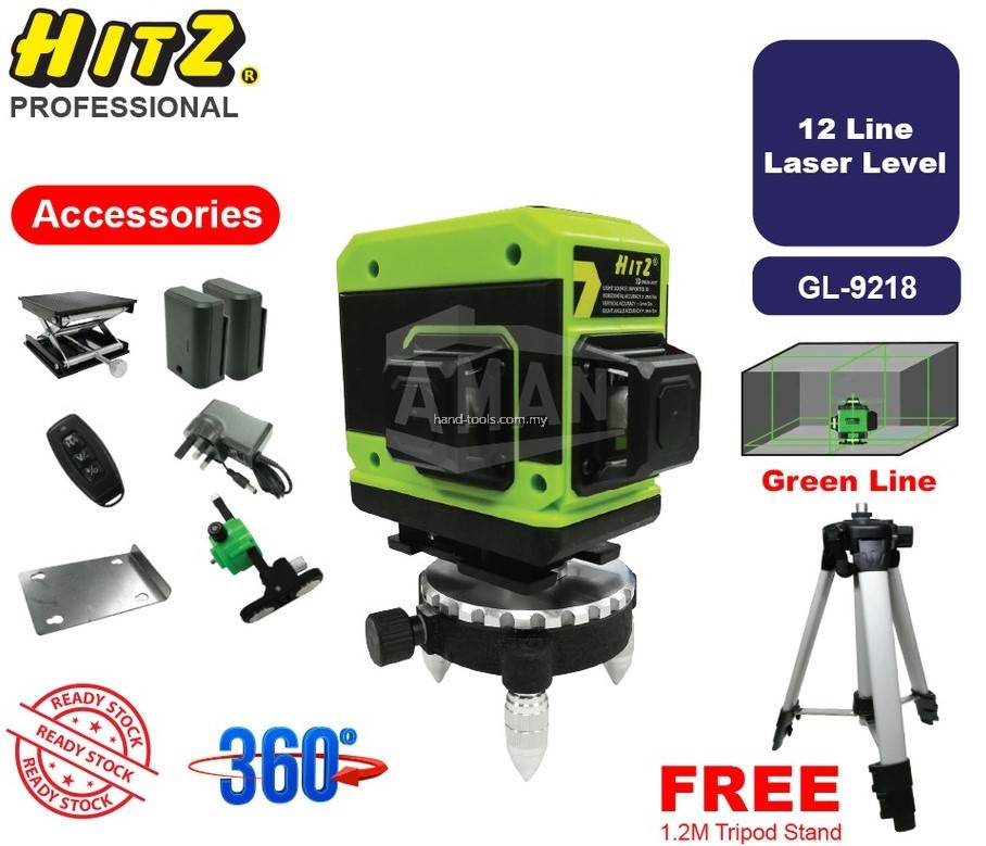 HITZ GL9218 12 Line 3D Laser Level Light SelfLeveling 360° Rotary