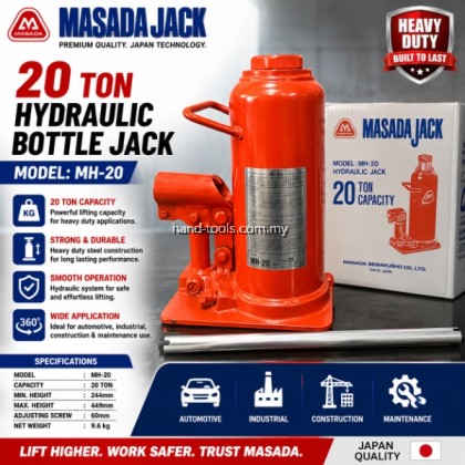 MASADA MH20 20Ton HYDRAULIC BOTTLE JACK MH20 GARAGE BENGKEL TOOLS (MADE IN JAPAN) Maximum Height 430mm 12.2kg