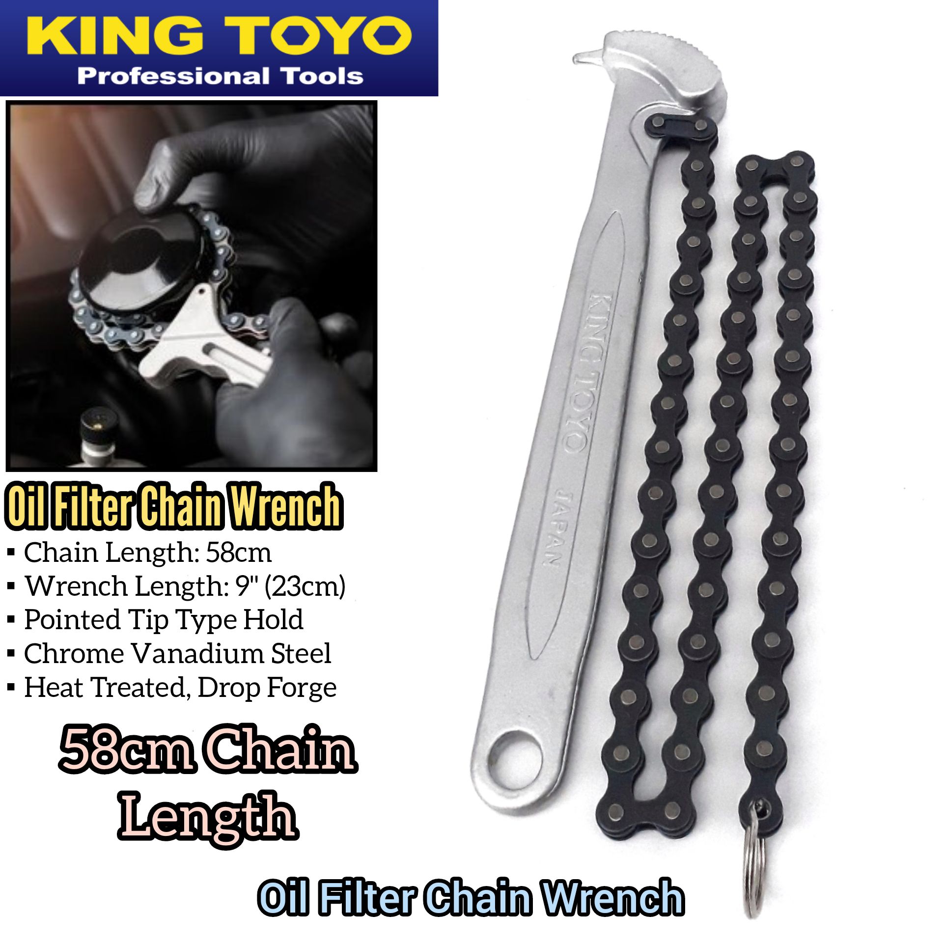 KingToyo KTOF30160 (Handle Length 9" & Chain Length 22") Oil Filter Chain Wrench