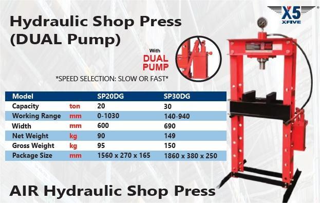X5 SP20DG HYDRAULIC SHOP PRESS WITH DUAL PUMP 20 TON (20000KG)