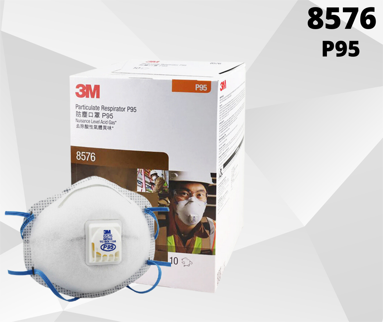 3M 8576 P95 Acid Gas Disposable Respirator with Cool Flow Valve [10 pcs ...